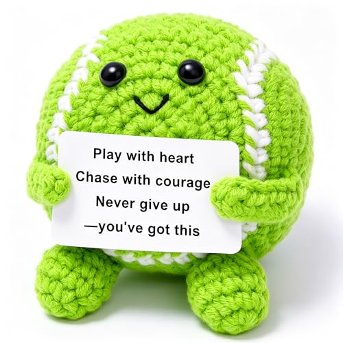 Mini Crochet Tennis Ball Positive Gifts for Women Girls, Knitted Wool Tennis Crochet Toy with Encouragement Card, Inspirational Cheer Up Keepsake Gift for Sports Lover Kids Girls Women Friends College