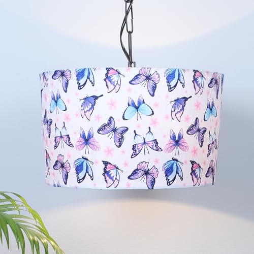 Image of tu casa Butterfly Print Fabric Glow Pendent Light Hanging Lamp for Bedroom, Living Room, Lounge, Office, Gifting Area Without Bulb for Home Decoration (Height - 20 inch)