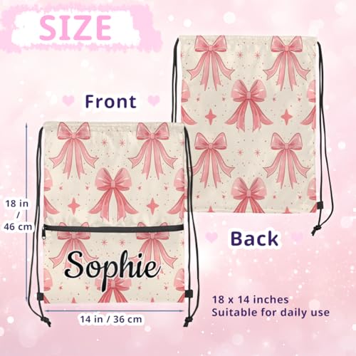 Pink Bow Custom Drawstring Backpack Waterproof Personalized Drawstring Bag for Men Women Gym Beach Travel Sport Sackpack2