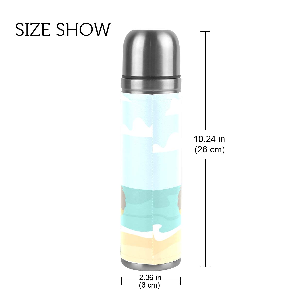 Taza de viaje aislada al vacío de acero inoxidable con doble pared a prueba de fugas, botellas de taza con diseño de perezoso con estampado personalizado impreso en piel auténtica, 500 ml