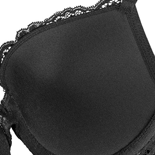 Deyllo Women’s Push Up Lace Bra Comfort Padded Underwire Bra Lift Up Add One Cup（Black,36B #TOP5