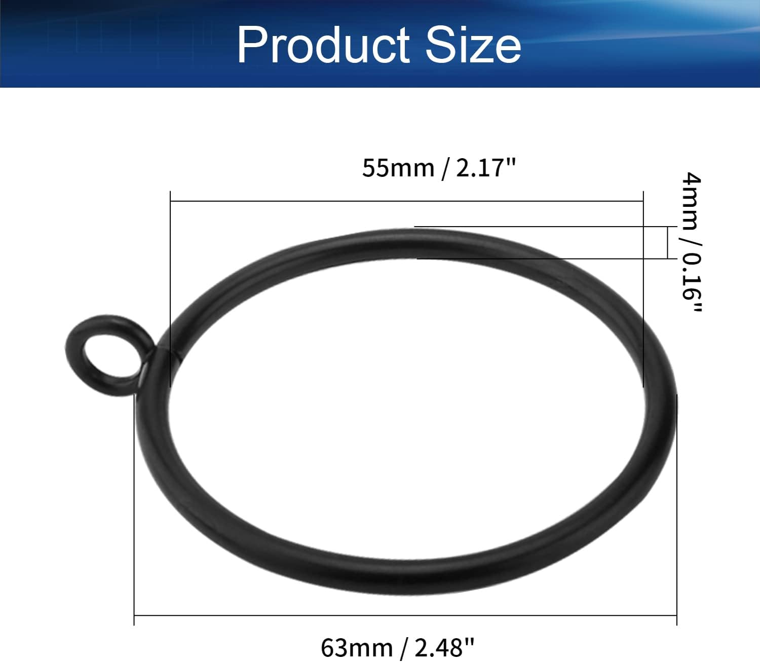 16Pcs 55mm/2.17" Inner Dia Metal Curtain Rings Drapery Ring for Curtain Rods Black Tone