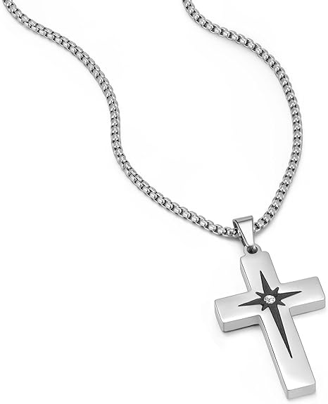 Cross Necklace for Men, Stainless Steel Christian Cross Pendant Necklaces for Men, Silver Chain Necklace for Men, Fade-Resistant, Stylish Jewelry Gift for Him