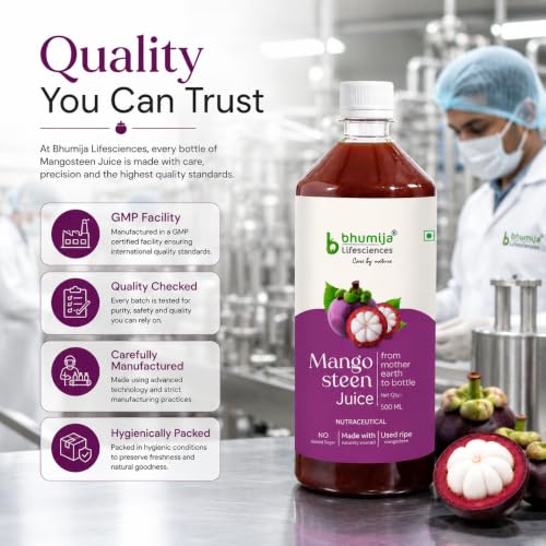 Image of Bhumija Lifesciences Mangosteen Juice - Antioxidant Rich Mangosteen Juice for Immunity Booster, Skin Brightening, Anti Aging & Digestive Support | Herbal Detox Health Drink (Pack of 2)