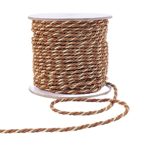 PH PandaHall 36 Yards 3-Ply Twisted Cord 3mm Metallic Braided Rope Brown Decorative Cord Shiny Silk Rope String Honor Cords for Home Handfasting Graduation Decor Gift Bag Drawstrings Costume