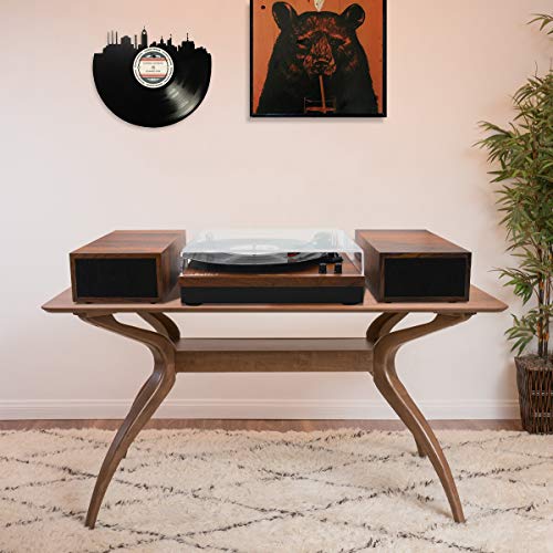 LP&No.1 Retro Belt-Drive Bluetooth Turntable with Stereo Bookshelf Speakers, 3-Speed Vinyl Record Player with Wireless Playback and Auto-Stop, Mahogany
