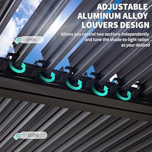 YOLENY Louvered Pergola 11x13, Aluminum Pergola with Adjustable Rainproof Pitched Roof, Outdoor Pergola with Waterproof Curtains and Nets, Dark Grey YOLENY Louvered Pergola 11×13 Aluminum Pergola with Adjustable Rainproof Pitched Roof Outdoor Pergola with Waterproof Curtains and Nets Dark Grey