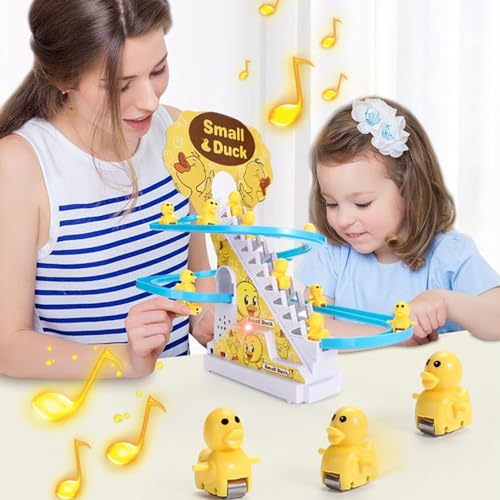 Elektrische Ente Treppensteigen Spielzeug, Elektrische Enten Slide Track Mit Licht und Musik 12 Stück Electric Duck Climbing Stairs Toy, Pädagogisches Spielzeug Ab 3 Jahre, Geschenk für Mädchen Jungen