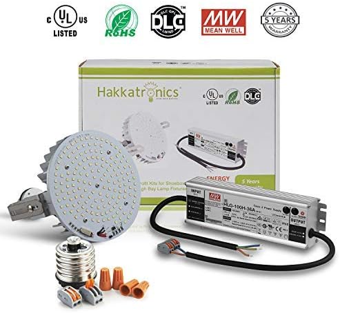 Hakkatronics 100W LED Retrofit Kit with Power Supply (UL/DLC), Replaces 500W HID Bulbs (MH/HPS), Wall Packs Canopy Floodlights High Bay Fixtures LED Retrofit (5500K/15000 Lumens)