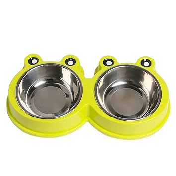 Emily Pets 2 in 1 Stainless Steel Double pet Bowl Feeder for Cat Puppy Dog (Yellow)