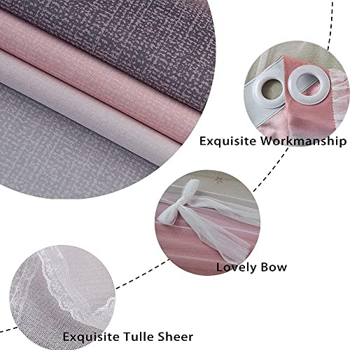Image of Yancorp Curtains for Girls Bedroom Kids Room Curtain Colorful Window Nursery Curtain 72 inches Length Room Darkening Grommet 2 Layers (Pink Grey, W52 X L72)