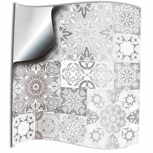 72 White Grey Tile Stickers Kitchen 6x6 inches Vinyl Tile Transfers 15x15cm Peel n Stick Tile Stickers Decals Bathroom (White and Grey, 6x6 - Pack of 72)
