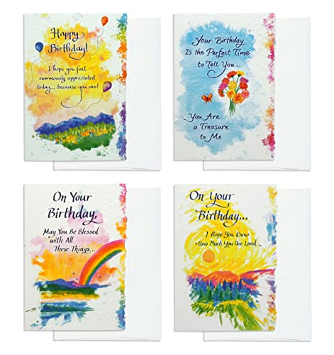 Blue Mountain Arts Birthday Card Assortment—4 Unique Greeting Cards with Uplifting Happy Birthday Wishes for the Special People in Your Life