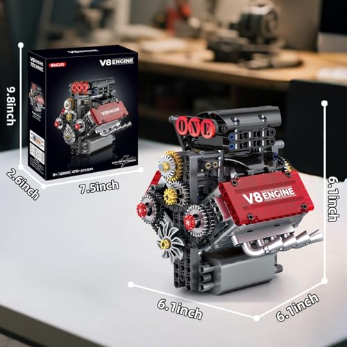 V8 Engine Building Set,V8 Engine Model kit That Run,Build Your Own STEM Mini V8 Model Engine Kit with Battery and Motor,8-Cylinder Car Engine Building Engineering Toys for Kids Adults(478PCS) - Image 4
