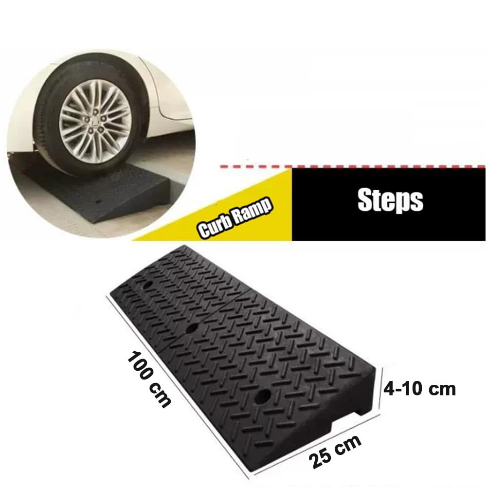 Rampa de Goma para Bordillos con Altura de 4–10 cm,Capacidad de 11 000 Libras,Rampa Antideslizante para Coches,Motos,Bicicletas,Patinetes y Sillas de Ruedas