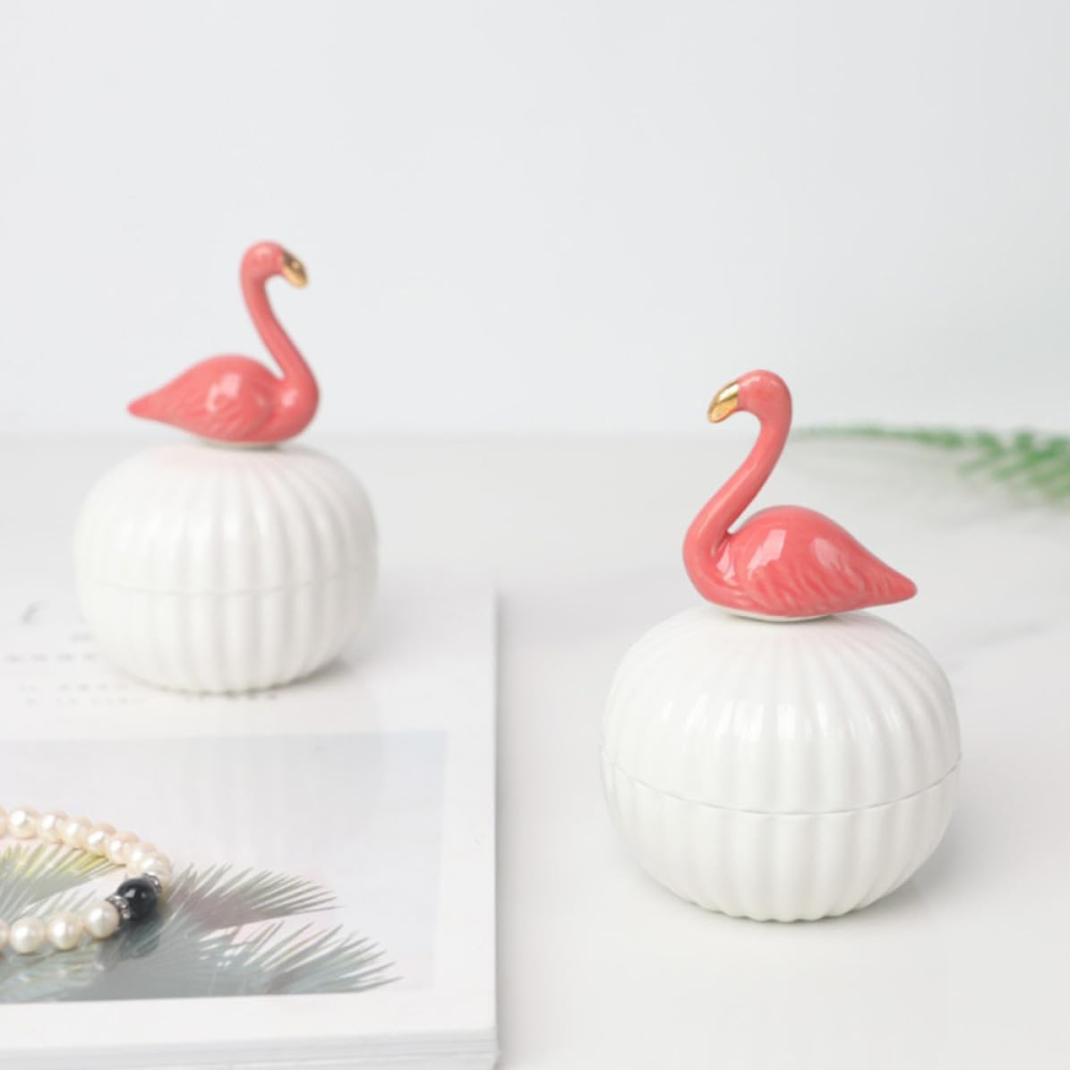 Ceramic Flamingo Jewelry Box Ring Storage Jar for Desktop Display image 5