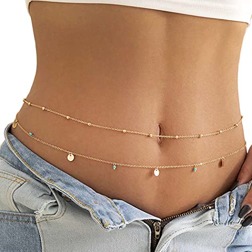 Sethain Boho Quaste Hüftkette Gold Türkis Bauchketten Geschichtet Korn Hüftkette Bikini-Kette Körperschmuck für Frauen und Mädchen Cover