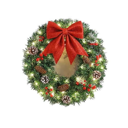 LRUPVEG Christmas Wreath Front Door Wreath - 24 Inch Pre-Lit Outdoor Wreath For Front Door, Christmas Decoration Christmas Wall Wreath Outside(50cm)