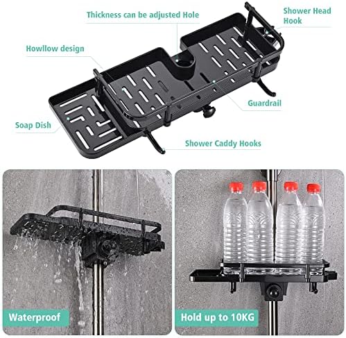 TRUSTLIFE Bathroom Shower Shelf Shower Caddy No Drilling Caddy Storage Shelves Shower Pole Shelf Bathroom Shower Organiser Rack with Towel Hook and Shower Head Hook for 15mm-25mm shower rod 2 Packs