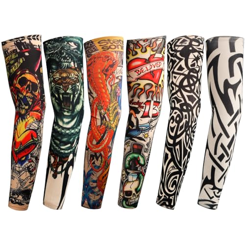 Image of YARIEW Tattoo Sleeves for Men, 6Pcs Arm Sleeves Fake Tattoos Sleeves to Cover Arms Sun Protection Sleeves Tattoo Sleeve Covers Temporary Tattoo Sleeves for Men and Women (Set 7)