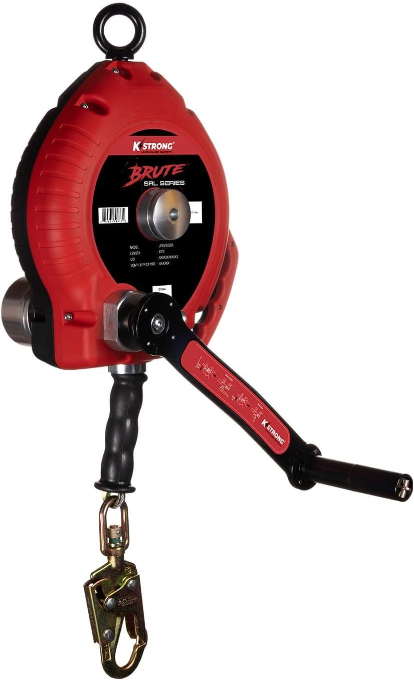 KStrong UFS310060R Brute SRL-R Wire Cable 3-Way Rescue Retrieval with Swivel Eye, Load Indicator Swivel Locking Snap Hook. Includes 1 Installation Carabiner, 1 Tagline, ANSI Compliant, 60-Ft