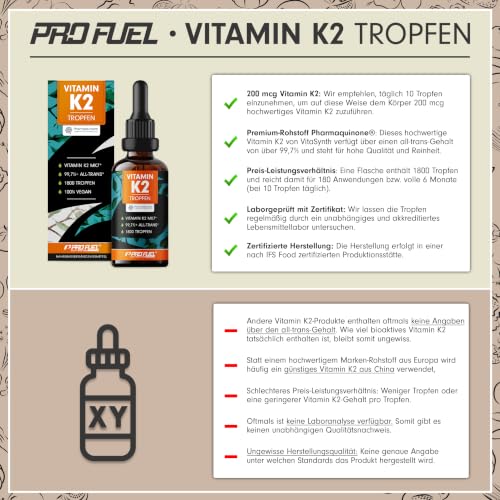 Vitamin K2 Tropfen 1800x (50ml) - mit 200 µg Vitamin K2 MK7 pro Tag - Pharmaquinone® Premium Vit. K2 hochdosiert mit 99… – Ansicht 3