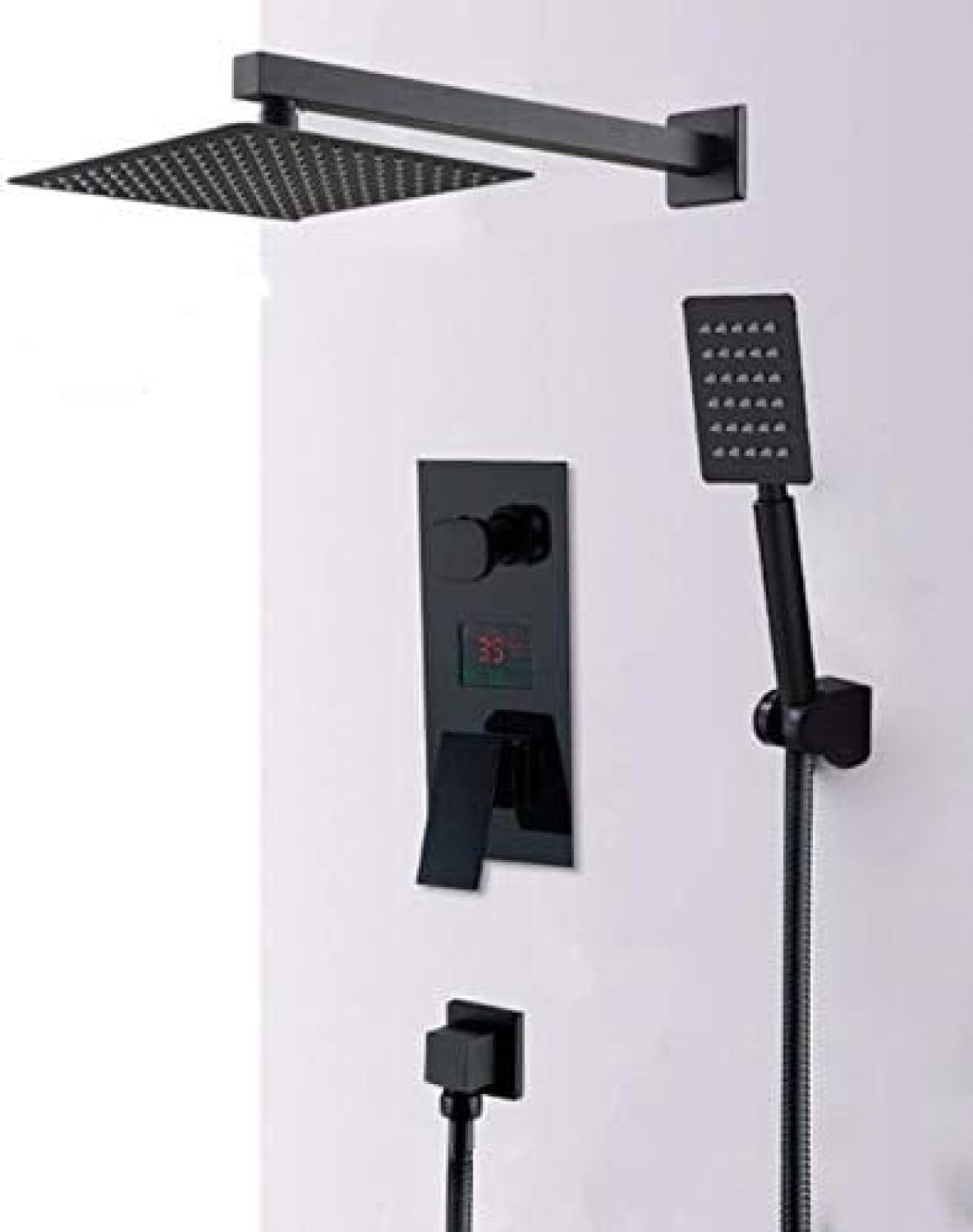 Système de douche complet noir mat de style contemporain et mitigeur bain luxe