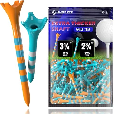 SAPLIZE Ultra Durable and Thicker Plastic Golf Tees 50 Pack (2-3/4"&3-1/4"), More Stable Golf Tees, Reduce Friction & Side Golf Plastic Tees, Mixed Cover