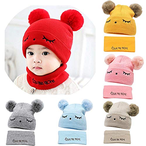 Image of F Y V Baby Kids Winter Beanie Cap with Warm Knitted Woollen Fur Lined Hat for Boys and Girls Age 1 to 6 Years Soft Stretchable Winter Cap Ear Cover Sky Blue Color