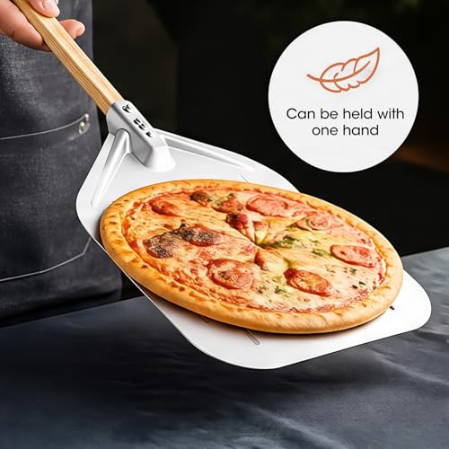 Dexpally 12 Zoll Pizzaschieber Edelstahl, Pizzaschieber Perforiert mit Abnehmbarem Holzgriff, Aluminium Pizza Schieber, Pizzaschaufel mit Großer, für Grill und Backofen (40 * 30 cm)