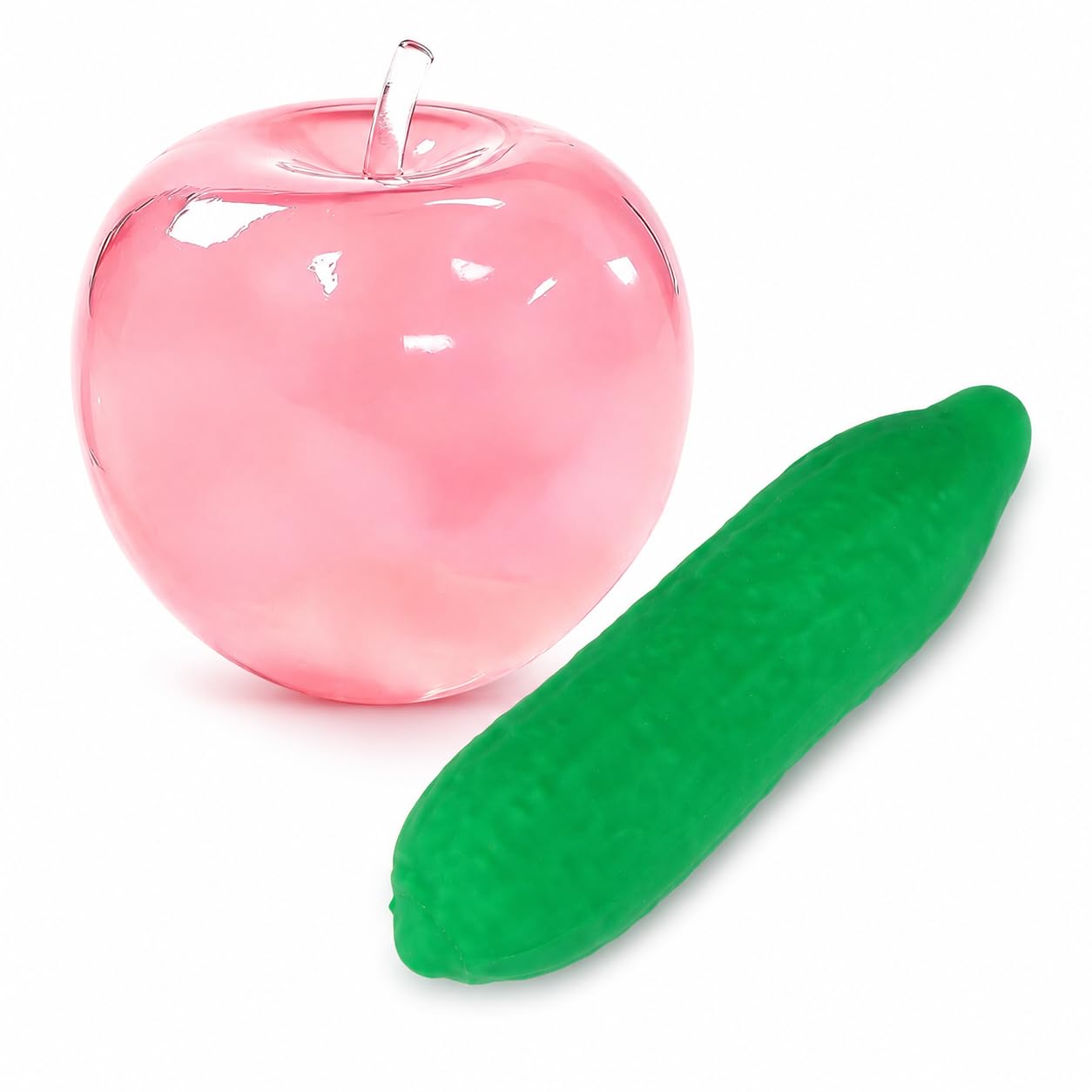 2Pcs Apple Squishy, Sensory Squeeze Tool with Compact Size, Ideal for Office Desk Decoration, Featuring Apple and Cucumber Designs, Pink Apple and Green Cucumber Items for Quiet Hand Activity