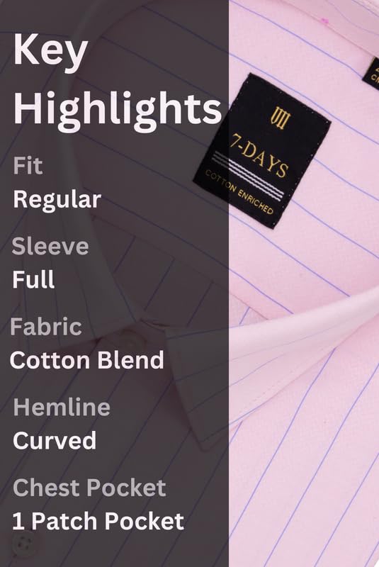 Image of 7-DAYS Men's Premium Striped Formal Shirt - Cotton Rich, Regular Fit, Full Sleeve, with Pocket, Wrinkle Resistant - Stylish Office & Everyday Wear.
