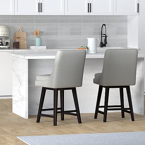 Modern Upholstered Swivel Barstools - Set of 2, Ivory