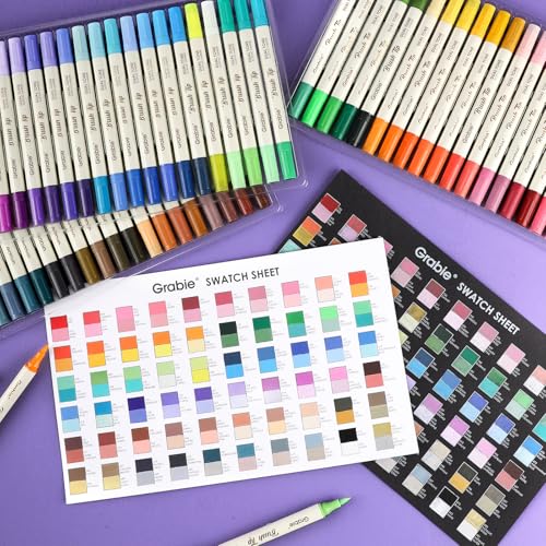 Image of Grabie 120 Colors Acrylic Paint Markers, 60 Pack Dual Tip Soft Brush Acrylic Markers, Water-Based Paint Pens for Paper, Rock Painting, Wood, Canvas, Glass, Fabric, DIY Craft Art Supplies for All Ages