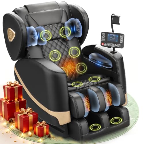 Gegcucey Massagesessel Ganzkörper-Massagesessel mit Zero-Gravity 14 Rollen und 8 Komfort-Airbags Mit Heizfunktion für Taille und Beine Fußmassage Bluetooth-Player und 2-in-1 Touchscreen (Schwarz)