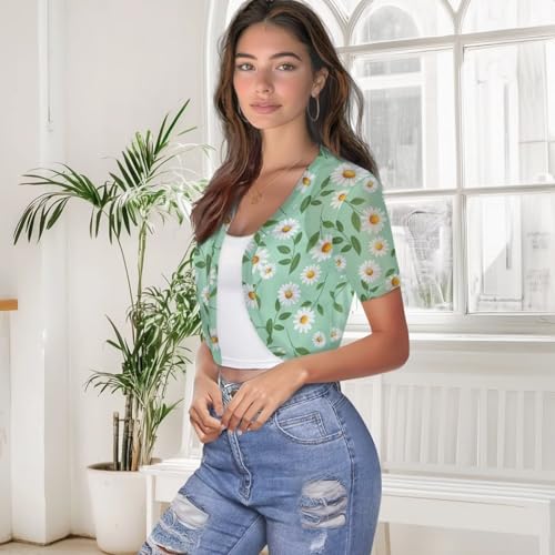 Image of Womens Short Sleeve Cardigans Lightweight Summer Cardigan Trendy Bolero Shrug Cute Floral Cardigan Sheer Bolero