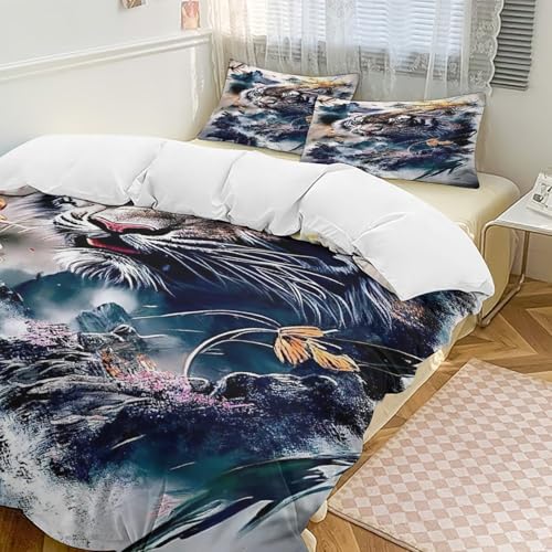 Parure de lit tigre King 220x240 avec housse de couette douce