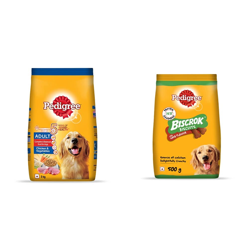 Pedigree Adult Dry Dog Food, Chicken & Vegetables, 3kg Pack & Pedigree Biscrok Biscuits Dog Treat (above 4 Months) Lamb Flavour, 500g Pack (B0B8ZLSJ46) Amazon Price History, Amazon Price Tracker