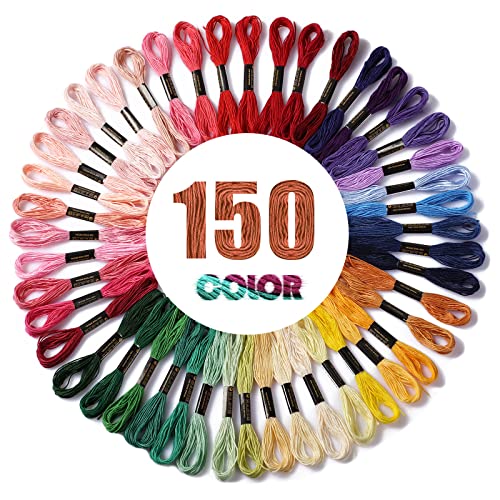 Kit Fils à Broder 150 Couleurs - Coton Doux Pour Bracelets, Point De Croix - Avec Accessoires (Ciseaux, Enfile-aiguille...)