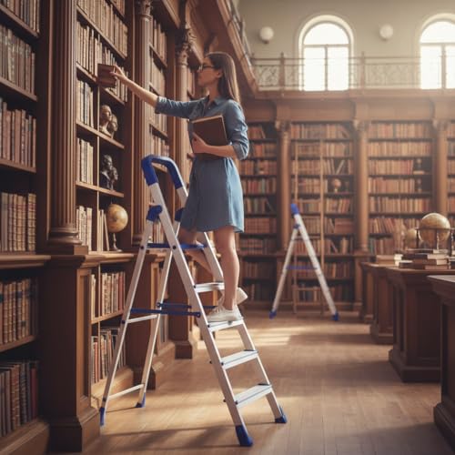 Image of BRANCO Home Pro Ladder 5 Step Ladder for Home Use | Heavy Duty Folding Aluminium Finish Ladder |150 kg Capacity | Home-Foldable | Anti-Skid Shoes | with Sure-Hinge Technology | (5 Years Warranty)