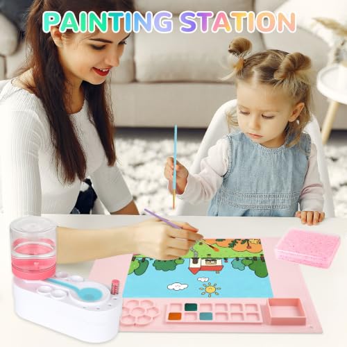 Painting Station, Including Paint Brush Cleaner, 20"×16" Silicone Painting Mat,12-Color Acrylic Paint, 10 Paint Brushes,1 Absorbent Sponge, DIY Painting Gift for Adult Artist Beginners by UXHLP - Used condition - Image 7