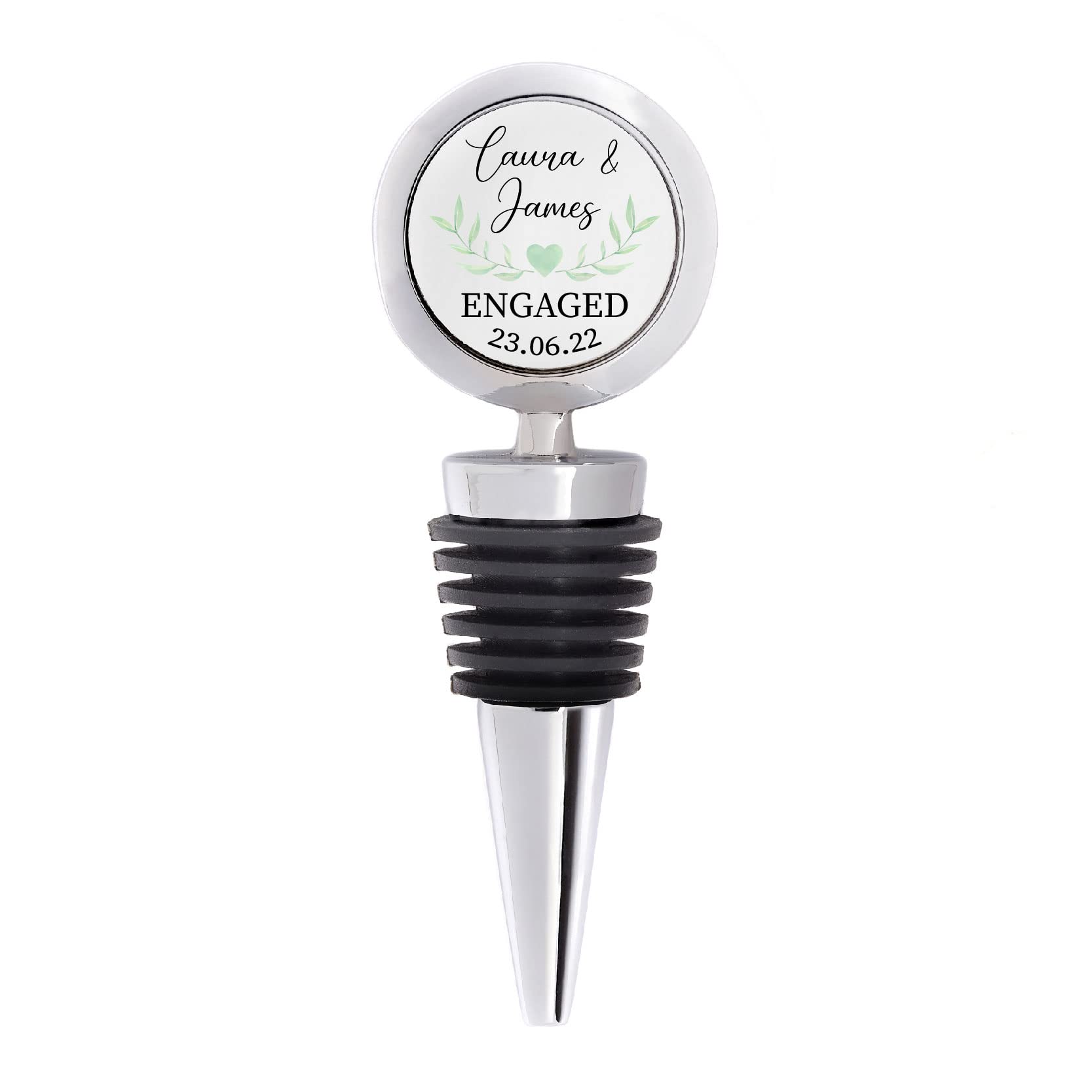 Personalised Metal Bottle Stopper Gift | Engaged Wine Stopper | Custom Printed with Names & Engagement Date