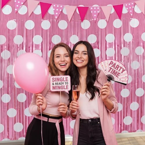 Image of Tiamon 2 Pack Cartoon Mouse Party Decorations 3.3 x 6.6 Ft Foil Fringe Curtains Pink Polka Dot Birthday Backdrop Tinsel Streamers Photo Booth for Cartoon Mouse Baby Shower Birthday Party Supplies