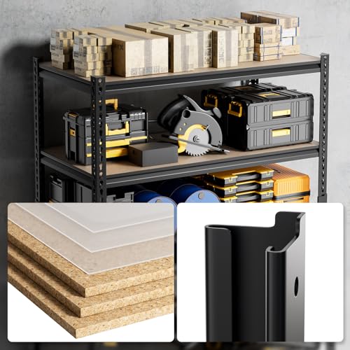 cynnda 5-Tier Heavy-Duty Shelving 2500LBS Capacity Per Unit Adjustable Metal Garage Storage Rack 40”D X 19.7”W X 71”H Metal Shelving Storage Rack Includes Matte Polypropylene Spacers (Black) 2 Pack - Thumbnail 4