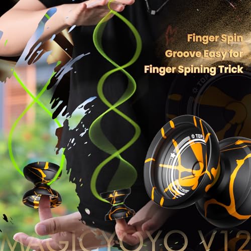 MAGICYOYO V12 Profi JoJo Finger Spin Yoyo für Anfänger & Fortgeschrittene, Duales Metall-JoJo Reaktionsfähig & Nicht-Reaktionsfähig, Robustes Aluminium-Legierung Trick-JoJo, Inklusive Yoyo-Lager-Set