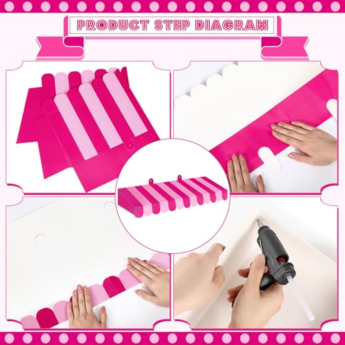 Image of Boao 4 Pcs 3D Cardboard Awning Decor,Rose Pink and Pink,Striped Style | Paper Awning, Circus Carnival Theme, For Bulletin Board, Lemonade Stand, Bakery & Ice Cream Truck, Wall Window Backdrop