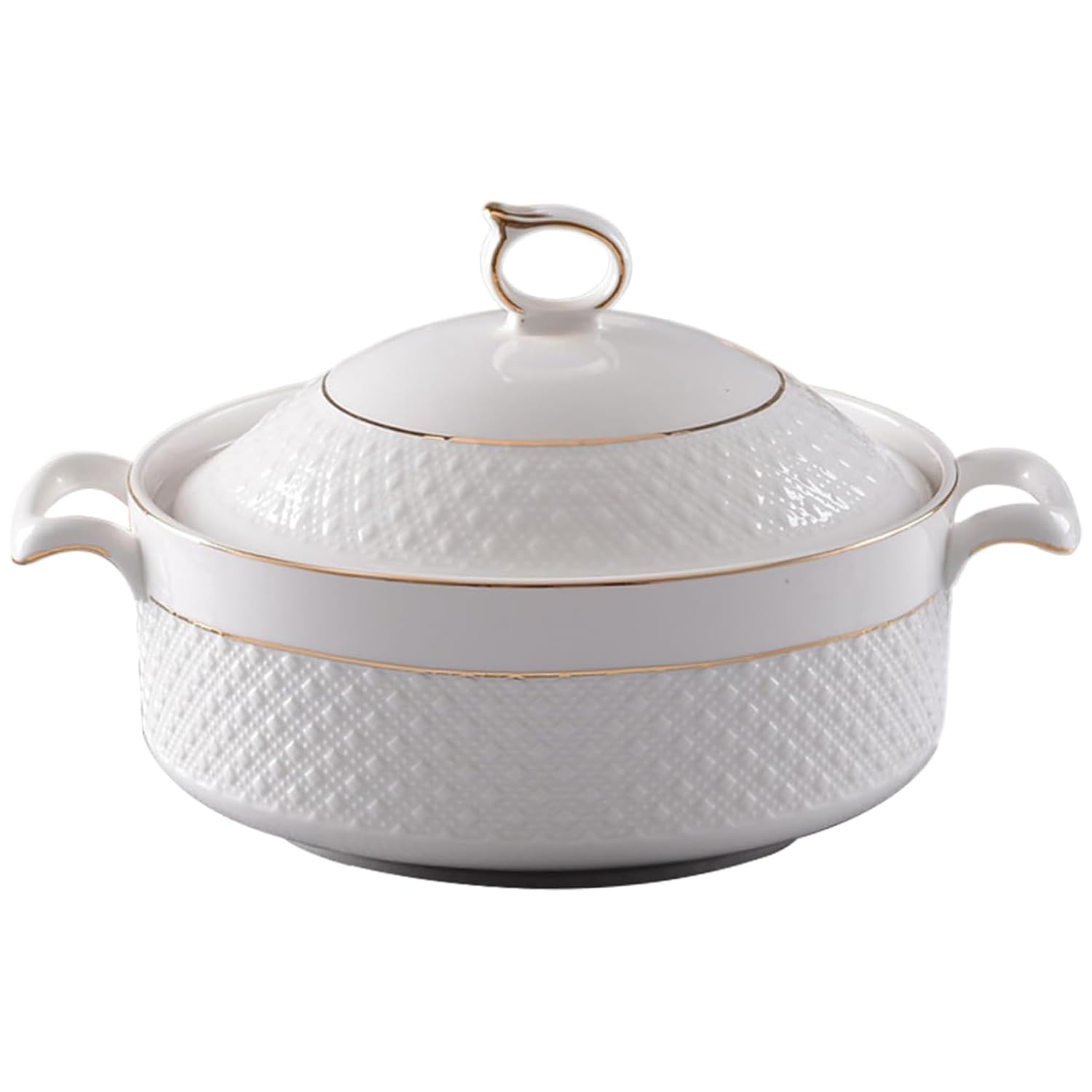 Sopera De CeráMica con Tapa,Cuenco Grande Borde Dorado,Elegante Asas Dobles De Porcelana,para Restaurante,Hogar Y Cocina(with Gold Rim)