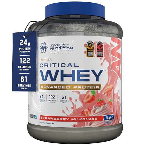 Applied Nutrition Critical Whey Protein Powder – 24g Protein per Serving, High Protein Powder, Protein Shake with BCAAs & Glutamine – Muscle Growth & Recovery (2Kg - 61 Servings)(Strawberry)