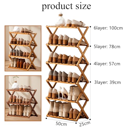 Jessie Bamboo Shoe Rack,Free Standing Shoe Rack for Closet,Portable Folding Shoe Storage Rack, Space Saving,Shoe Shelf for Bedroom Entryway Hallway Closet Living Room (Primary-5 Tier) by jessie - Used condition - Image 2