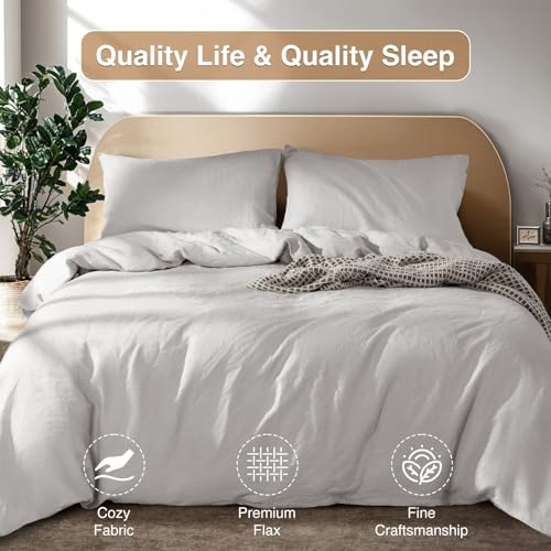 SONORO KATE 100% French Linen Duvet Cover Full Size, Soft Breathable for Hot Sleepers, Moisture Wicking & Durable Cover Set - Zipper Closure & 4 Corner Ties Duvet Covers 3 Piece (Grey,Full)